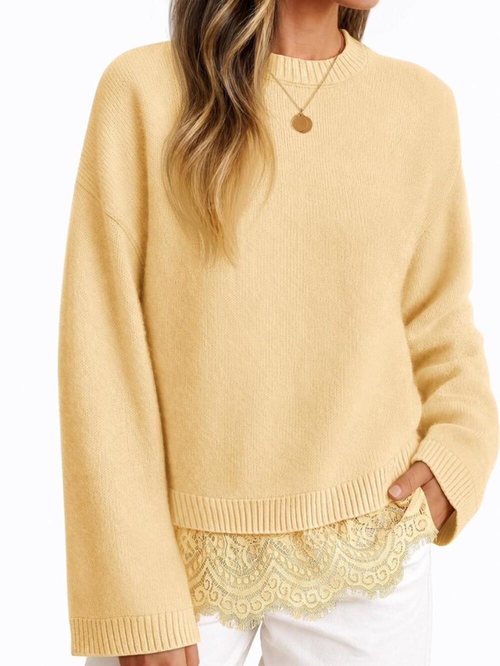 Cozy Lace Trim Pullover Sweater for Women - Perfect Fall & Winter Top 2026
